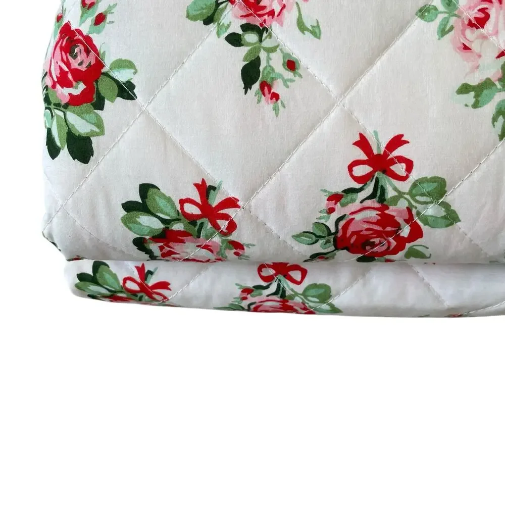 Cath Kidston London 3pc QUEEN Quilt & Sham Set Cottage Rose and Bows Pink NEW